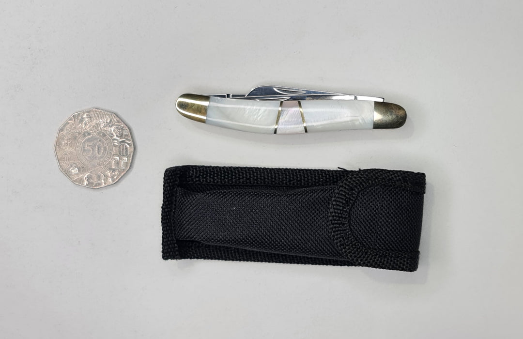 ZEUS 9cm POCKET KNIFE MOTHER OF PEARL HANDLE WITH POUCH