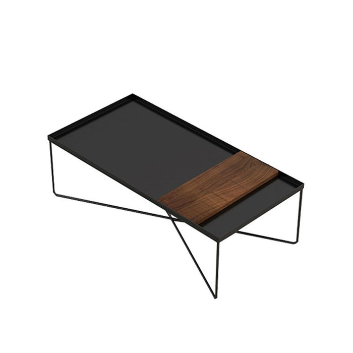 Mid-Century Modern Metal & Wood Coffee Table Cross Legs